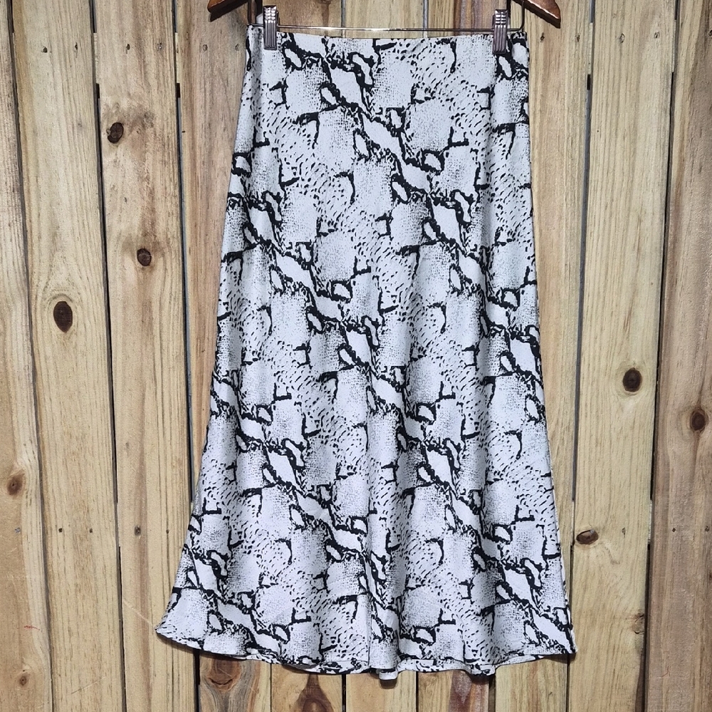 Snake Print Satin Midi Skirt